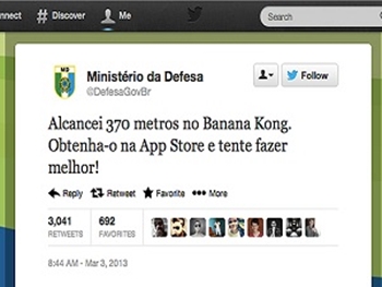 Vendas do game Banana Kong sobem 500% no país após tweet de conta do Ministério da Defesa